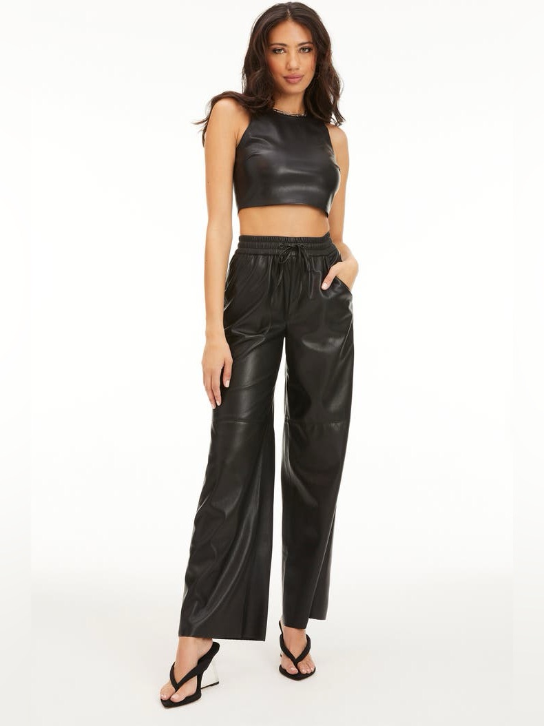 Good American Black Faux Leather Wide-Leg Pants